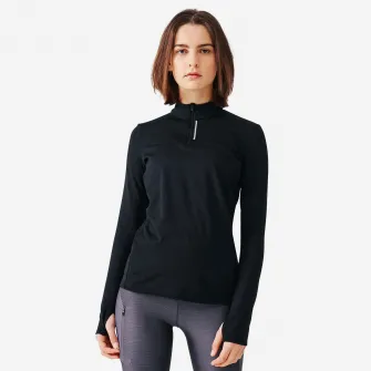 Decathlon Bluza calduroasa cu Fermoar scurt Iarna Alergare Jogging Run Warm Negru Dama, 46