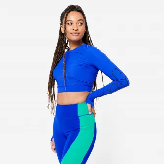 Decathlon Bluza CROP TOP 520 Fitness Albastru cu imprimeu Dama, M