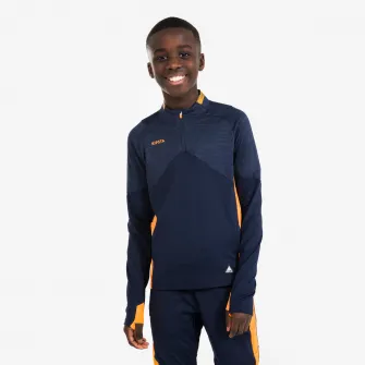 Decathlon Bluza cu fermoar scurt Fotbal CLR Bleumarin-Portocaliu Copii, 10-11 Ani