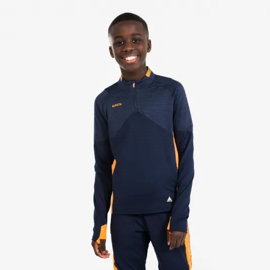 Decathlon Bluza cu fermoar scurt Fotbal CLR Bleumarin-Portocaliu Copii, 7-8 Ani