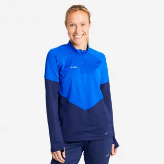 Decathlon Bluza cu fermoar scurt Fotbal VIRALTO Albastru Dama, S