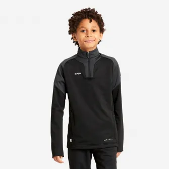 Decathlon Bluza cu fermoar scurt Fotbal VIRALTO CLUB Negru-Gri Copii, 10-11 Ani