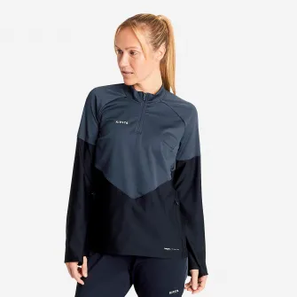 Decathlon Bluza cu fermoar scurt Fotbal VIRALTO Negru Dama, 2XS