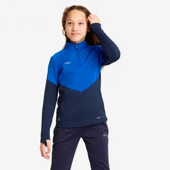 Decathlon Bluza cu fermoar scurt Fotbal VIRALTO+ Albastru Fete, 8-9 Ani