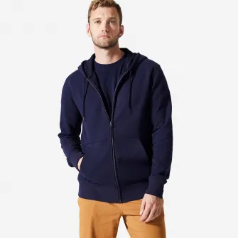 Decathlon Bluza de trening molton cu fermoar si gluga fitness Albastru-Negru Barbati, 2XL