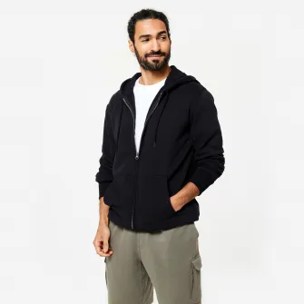 Decathlon Bluza de trening molton cu fermoar si gluga fitness Albastru-Negru Barbati, S