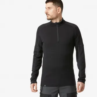 Decathlon Bluza din lana merinos, guler cu fermoar Trekking la munte MT500 Negru Barbati, 2XL