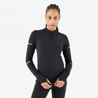 Decathlon Bluza fermoar scurt alergare KIPRUN Run 500 Warm Negru Dama, 42