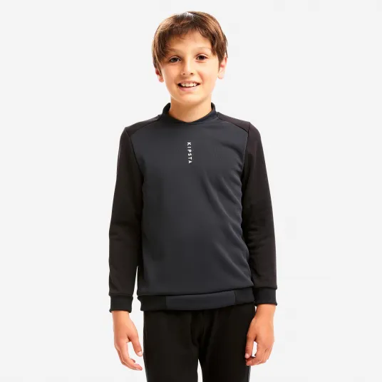 Decathlon Bluza Fotbal Essentiel CLUB Negru-Gri Copii, 8-9 Ani