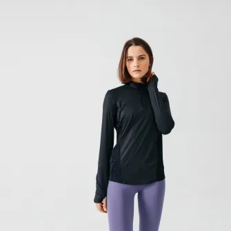 Decathlon Bluza respiranta cu fermoar scurt alergare jogging KIPRUN Run 100 Dry Negru Dama, 42