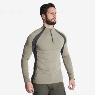 Decathlon Bluza Respiranta cu fermoar scurt din lana merinos 900 Verde Barbati, L