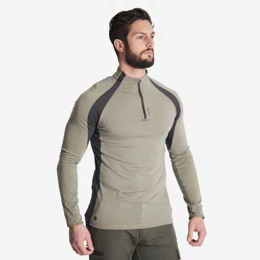 Decathlon Bluza Respiranta cu fermoar scurt din lana merinos 900 Verde Barbati, S