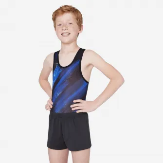 Decathlon Body Gimnastica artistica masculina Negru-Albastru cu imprimeu Baieti, 10 Ani