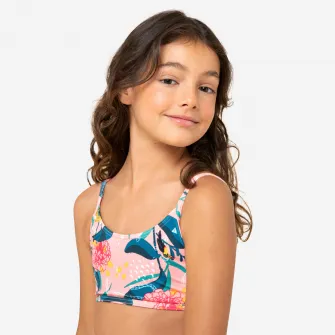 Decathlon Bustiera de baie surf ZOE 100 Roz Fete, 8-9 Ani