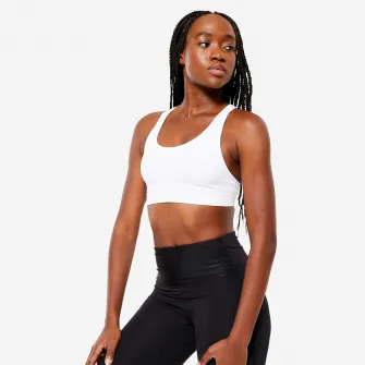 Decathlon Bustiera fara cusaturi cu spatele decupat sustinere medie Alb Dama, XL