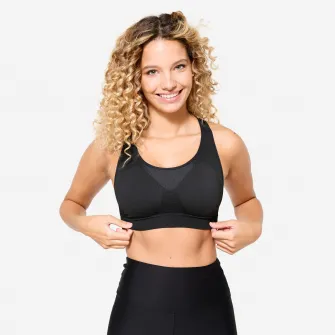 Decathlon Bustiera fara cusaturi cu spatele decupat sustinere medie Negru Dama, S