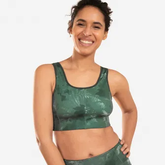 Decathlon Bustiera reversibila YOGA dinamica Verde/cu imprimeu, XS
