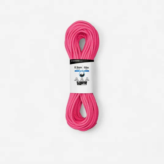 Decathlon Coarda Edge Dry Tripla certificare Escalada/Alpinism 8.9 mm x 60 m Roz, Marime unica