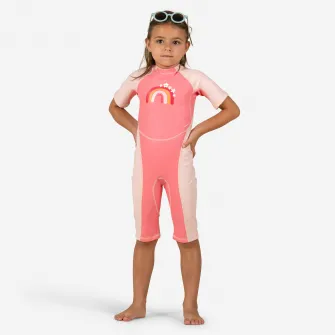 Decathlon Combinezon anti-UV Kloupi Roz imprimeu curcubeu Copii, 2-3 Ani