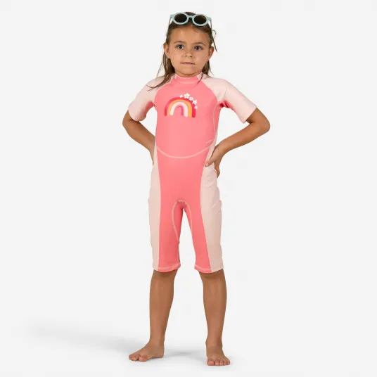 Decathlon Combinezon anti-UV Kloupi Roz imprimeu curcubeu Copii, 3-4 Ani
