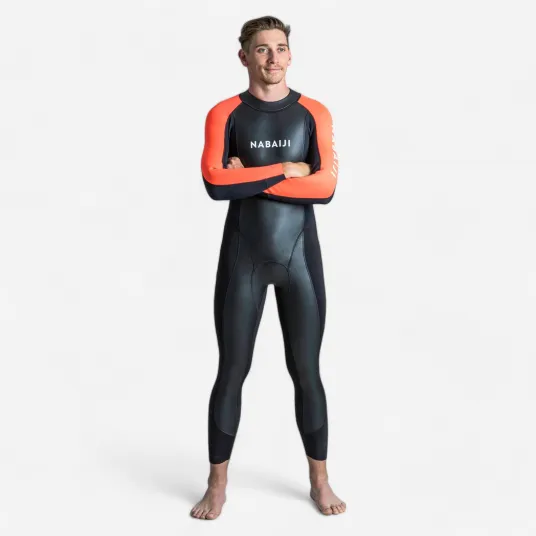 Decathlon Combinezon Neopren inot in ape deschise OWS 100 2/2 Negru-Portocaliu Barbati, 42