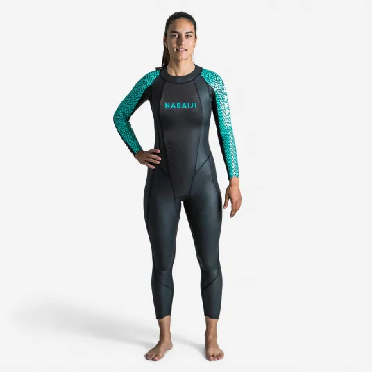 Decathlon Combinezon Neopren inot in ape deschise OWS 500 2/2 Negru turcoaz Dama, 46