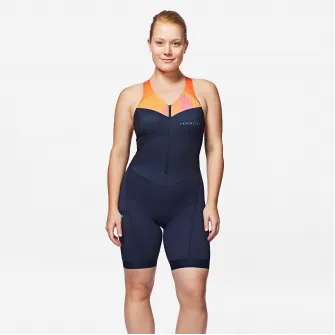 Decathlon COMBINEZON TRIFONCTION TRIATLON DISTANTA SCURTA NAVY PORTOCALIU DAMA, L