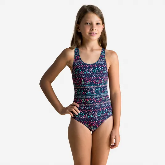 Decathlon Costum intreg Inot Vega Albastru Fete, 5-6 Ani