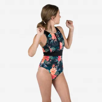 Decathlon Costum intreg surf spate Y fermoar fata 900 Calysta Negru si auriu Fete, 8-9 Ani