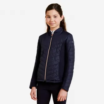 Decathlon Geaca echitatie 500 fermoar roz-auriu Bleumarin Copii, 5-6 Ani