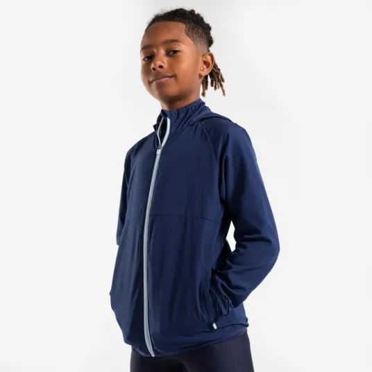 Decathlon Geaca protectie-vant Alergare Kiprun Wind Jacket Bleumarin-Gri Copii, 7-8 Ani