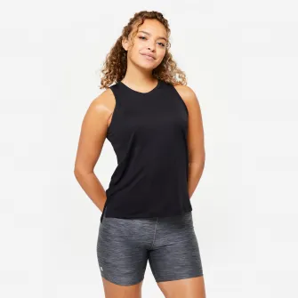 Decathlon Maiou cu croiala dreapta Fitness Negru fumuriu Dama, M