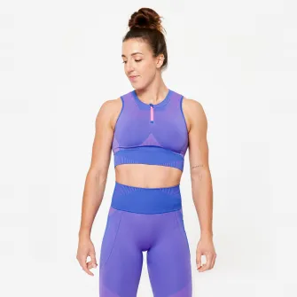 Decathlon Maiou SEAMLESS CROP TOP FITNESS Cardio Albastru-Roz Dama, M