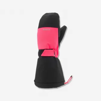 Decathlon Manusi impermeabile calduroase schi - 550 Negru-Roz Fluo Copii, 8 Ani