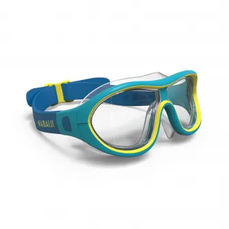 Decathlon Masca inot in piscina SWMDOW lentila transparenta, albastru-galben, copii, Marime unica