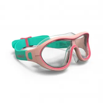 Decathlon Masca inot in piscina SWMDOW lentila transparenta, roz-verde, copii, Marime unica
