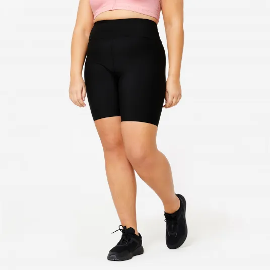 Decathlon Pantalon scurt 100 Fitness cu talie inalta Negru Dama, 3XL