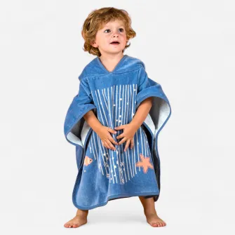 Decathlon Poncho de baie bumbac Imprimeu Balena Albastru Bebe/Copii, 73-95 cm 1-3Y