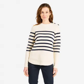 Decathlon Pulover navigatie tricotat 100 bej cu dungi navy Dama, M