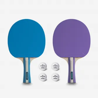 Decathlon SET 2 PALETE TTR 130 SPIN 4* ITTF SCOALA/CLUB MOV/ALBASTRU + MINGI, Marime unica