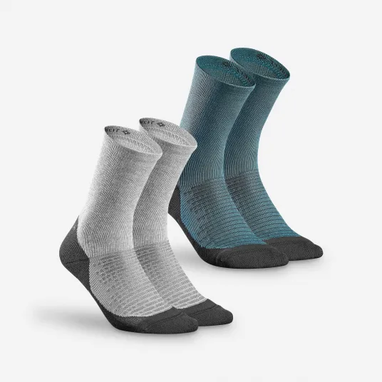 Decathlon Set 2 Perechi Sosete Lungi Drumetie la munte Hike100 Gri-Albastru Adulti, 43/46