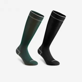 Decathlon Set de 2 perechi de sosete subtiri Echitatie Verde/Negru Adulti, 35/38