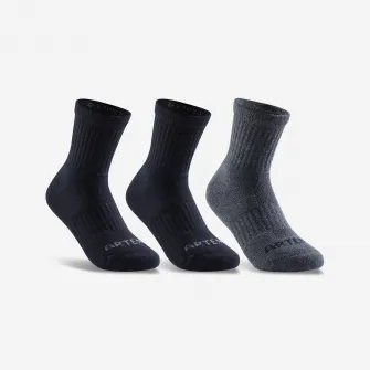 Decathlon SET DE 3 PERECHI DE SOSETE LUNGI DE SPORT  RS 500 NEGRU GRI COPII, 31/34