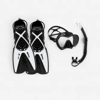 Decathlon Set de snorkeling Labe de inot, masca si tub - Set Tropical Negru si Alb, M/L
