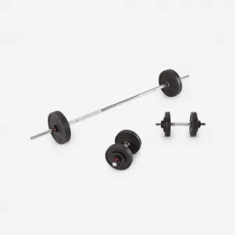 Decathlon Set gantere si Bara Bodybuilding 50 kg, Marime unica