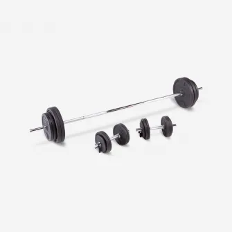 Decathlon Set Gantere si Bare Bodybuilding 93 kg, Marime unica