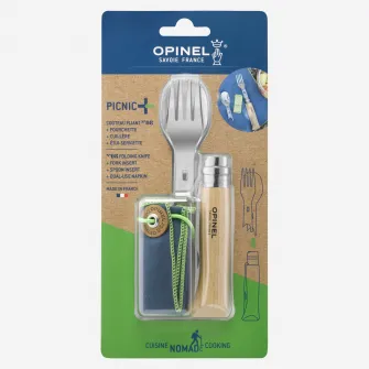Decathlon Set Picnic Plus Opinel cu cutit N°8, furculita, cutit, husa prosop, Marime unica