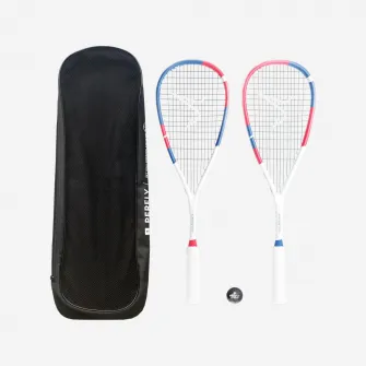 Decathlon Set Rachete Squash WALLBREAKER 155 CLUB (2 rachete, 1 minge cu punct rosu), Marime unica