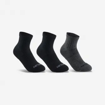 Decathlon Set Sosete Mid Tenis RS500 x 3 Negru-gri Copii, 27/30
