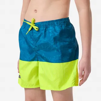 Decathlon Sort de baie cu buzunare surf 100 Stories Albastru-Galben Baieti, 12-13 Ani